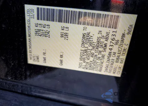 2011 Nissan Altima Base z USA, uszkodzony, nr VIN 1N4AL2AP6BN437631